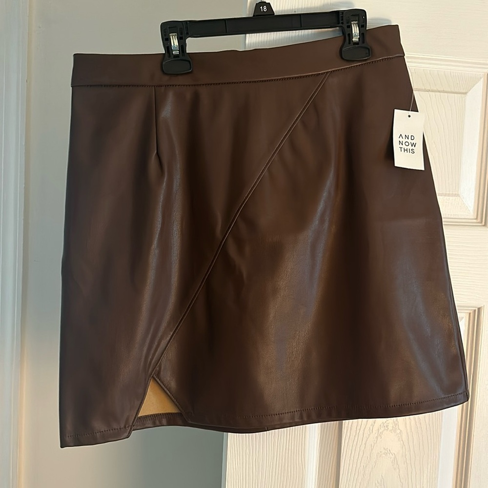 And Now This brown leather skirt